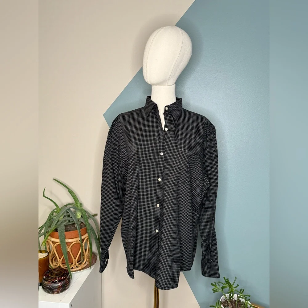 Lauren Ralph Lauren Women’s Black Grid Check Button Down Blouse Size L - Picture 2 of 13